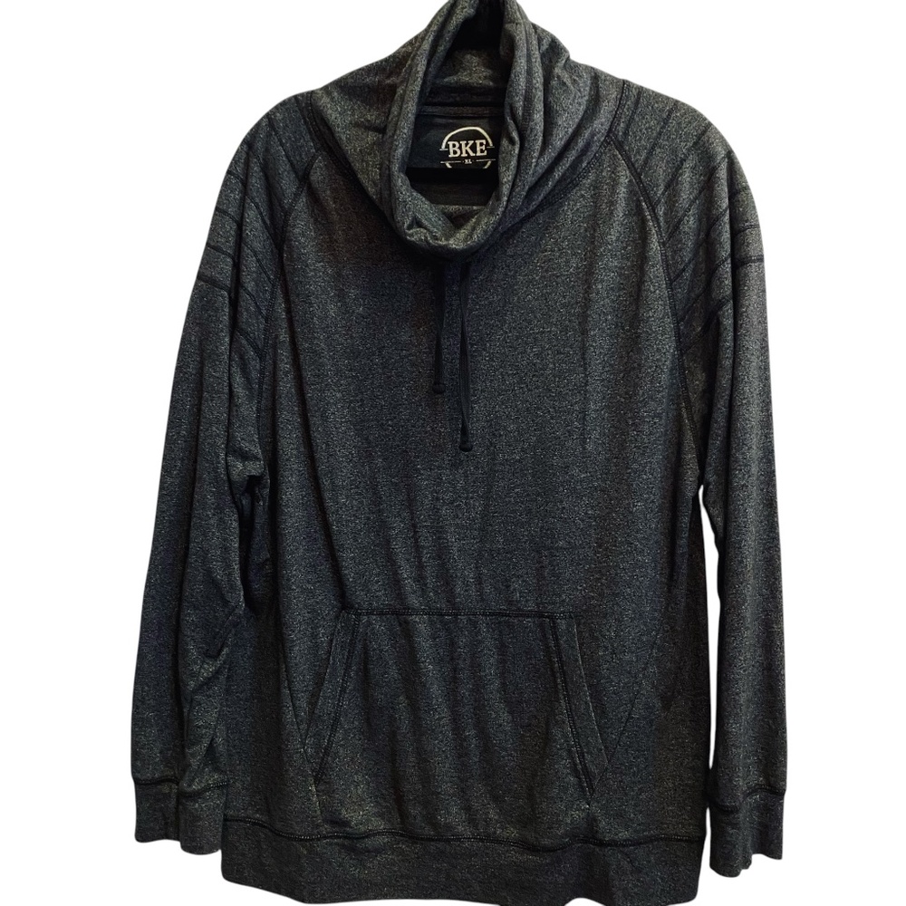 BKE Men’s Charcoal Mock twist fleece sweatshirt w Front pouch pocket sz XL
